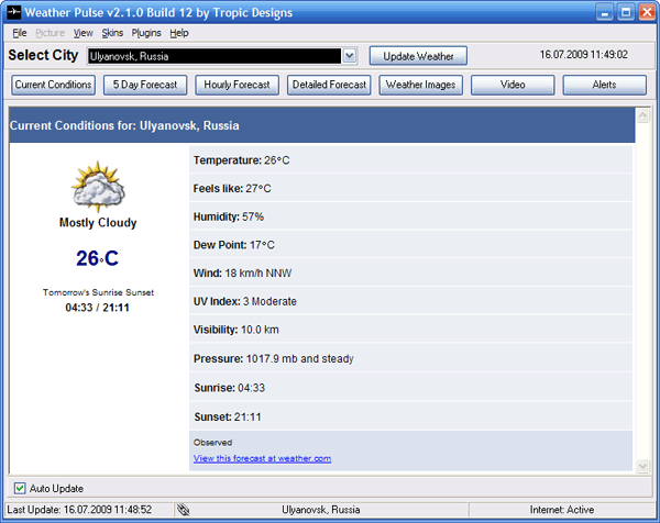 Рабочее окно Weather Pulse