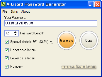 Рабочее окно X-Lizard Password Generator