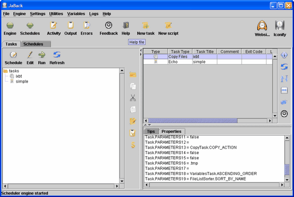 Рабочее окно JaBack