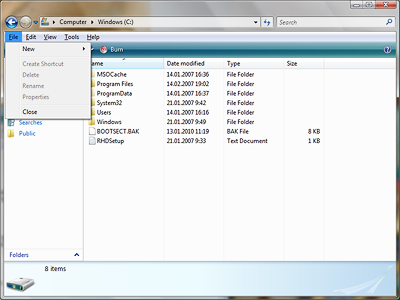 Появление меню при нажатии на Alt в некоторых приложениях в Vista