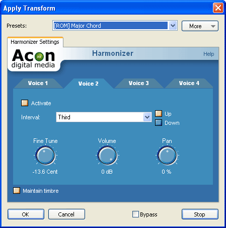 Управление гармонией в Acoustica