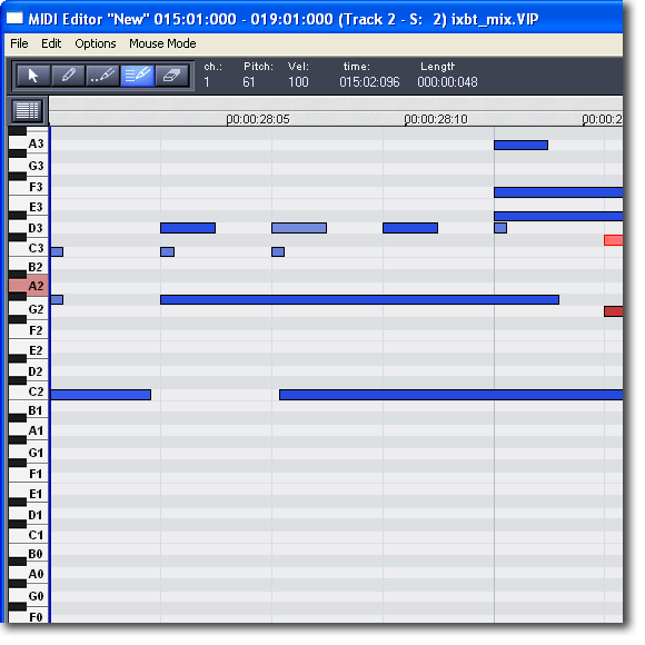Редактор MIDI в Magix Sequoia