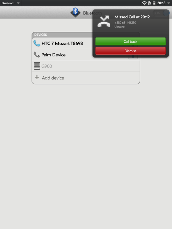 После соединения TouchPad с подходящим терминалом все телефонные функции становятся доступны прямо на планшете