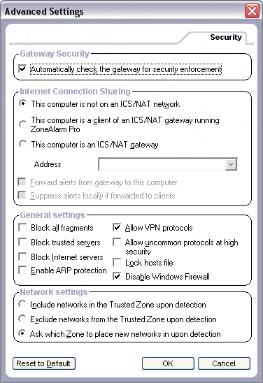 Дополнительные настройки файрвола