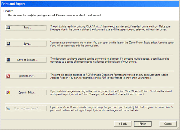 Варианты экспорта документов в Zoner Photo Studio