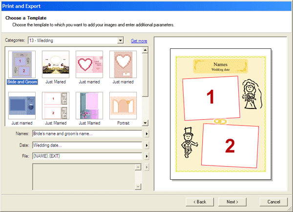 Выбор свадебных шаблонов в Zoner Photo Studio
