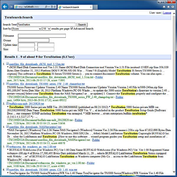 Сервис TeraSearch в Buffalo TeraStation 5200