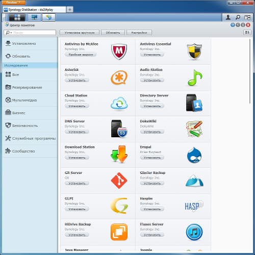 Интерфейс настройки Synology DS214play