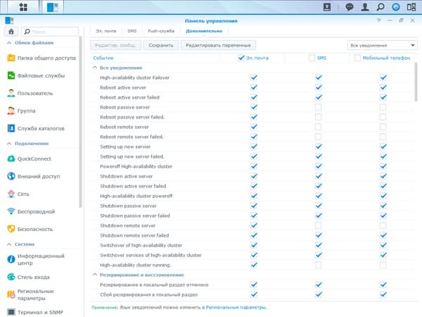 Веб-интерфейс Synology DS415+
