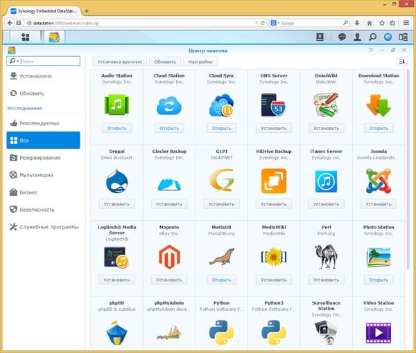 Интерфейс настройки Synology EDS14