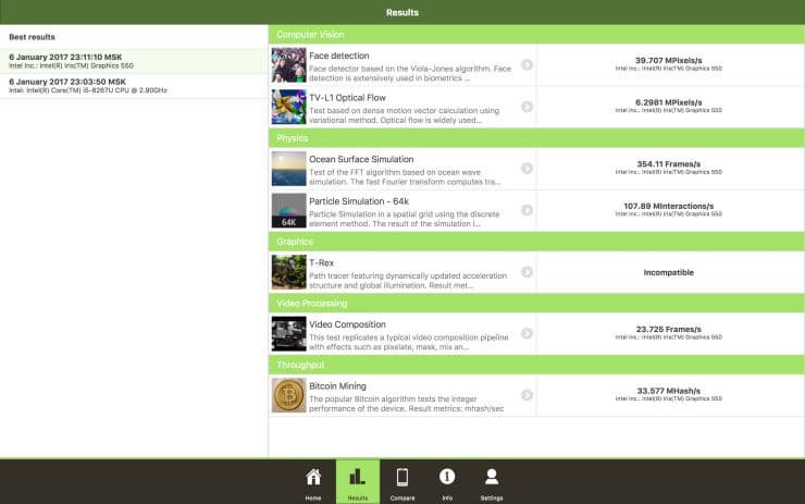 Скриншот программы CompuBenchCL