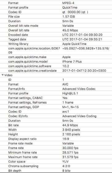 Скриншот программы Mediainfo