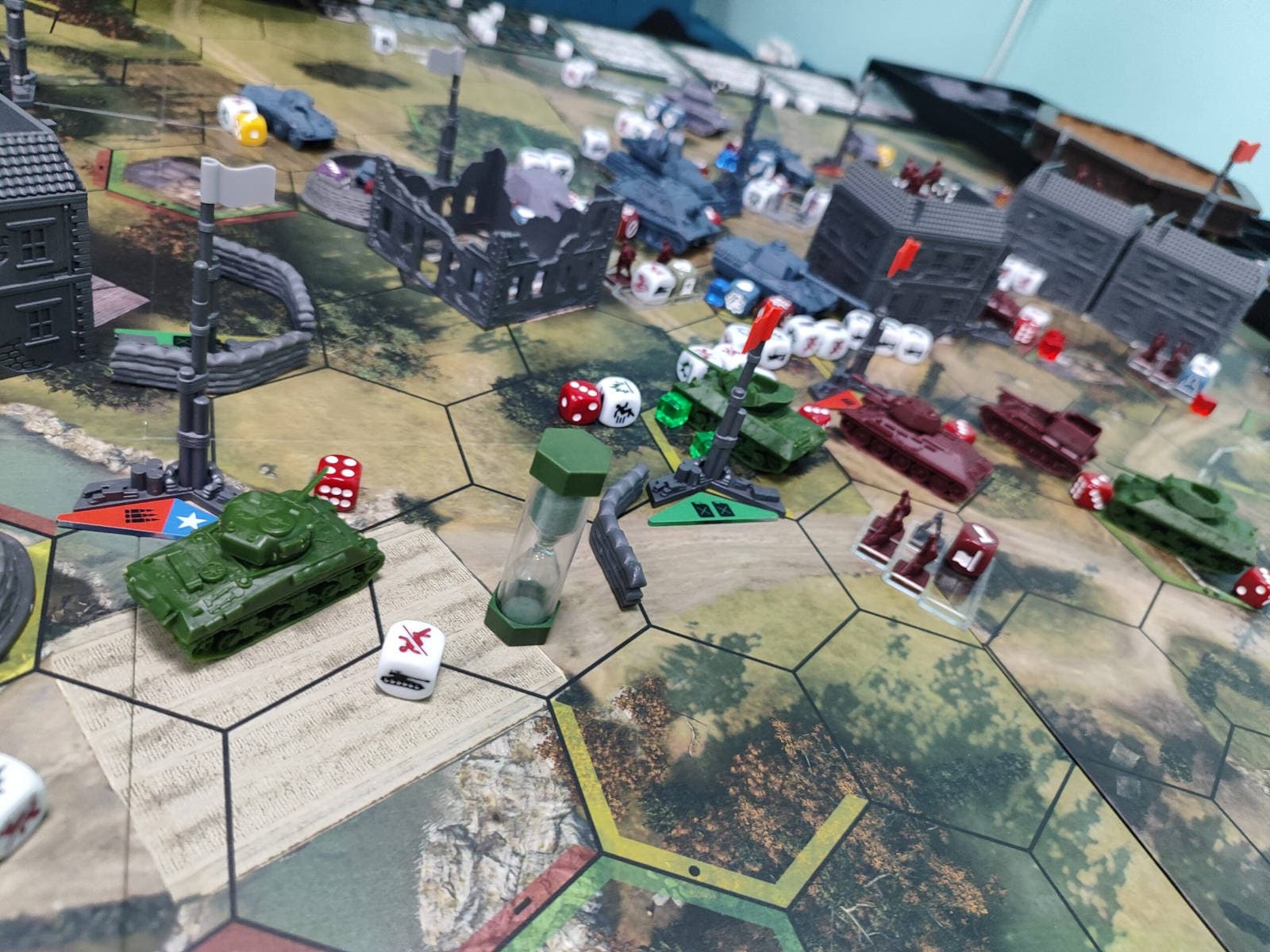 Close-up of game pieces and cards in Company of Heroes: The Board Game