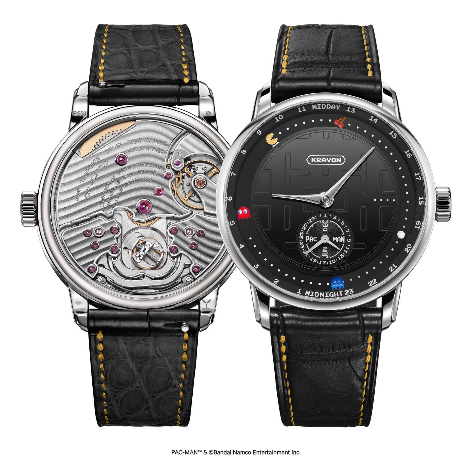 Close-up of the Krayon Pac-Man watch dial with game characters