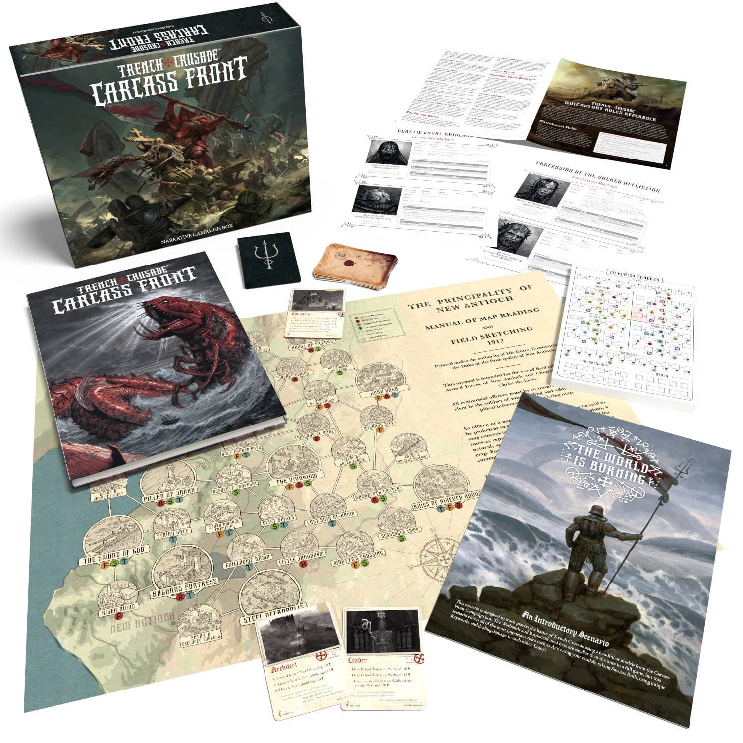 Trench Crusade miniatures from the Carcass Front set, showing detailed sculpts of the Procession of Sacred Malady faction.