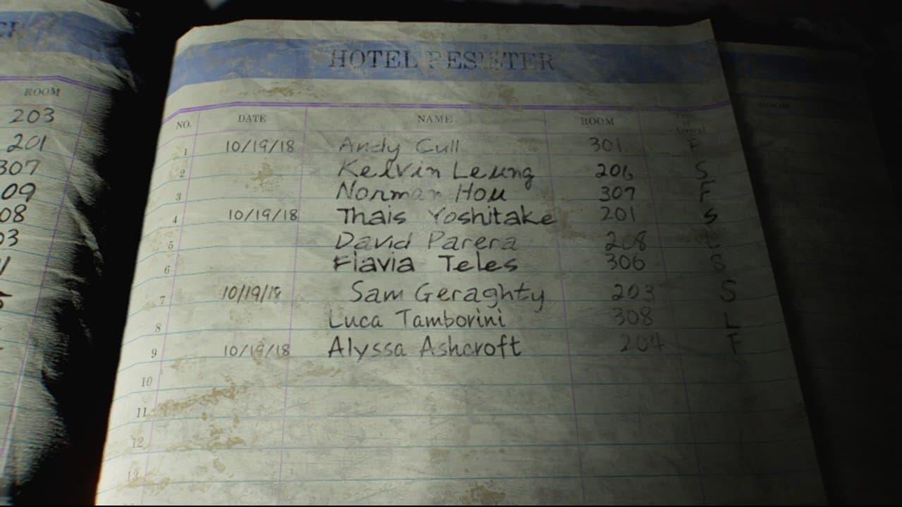 Close-up of the registration book, highlighting the name Alyssa Ashcroft.