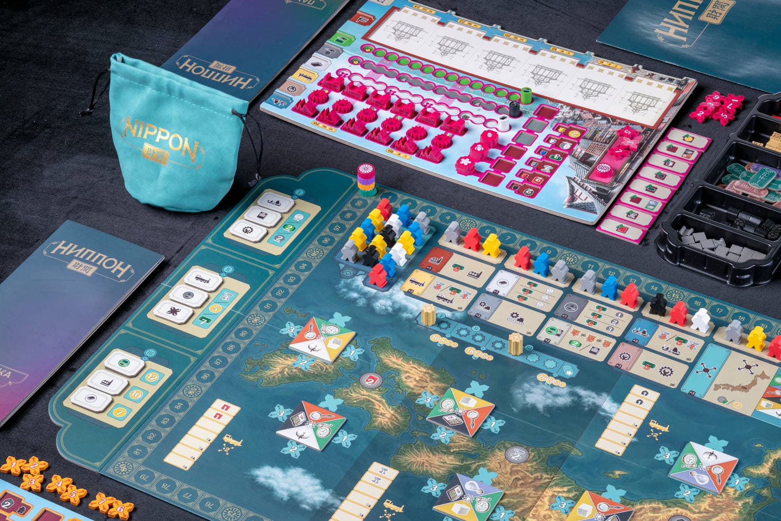 Карта и фигуры настольной игры Nippon. Zaibatsu