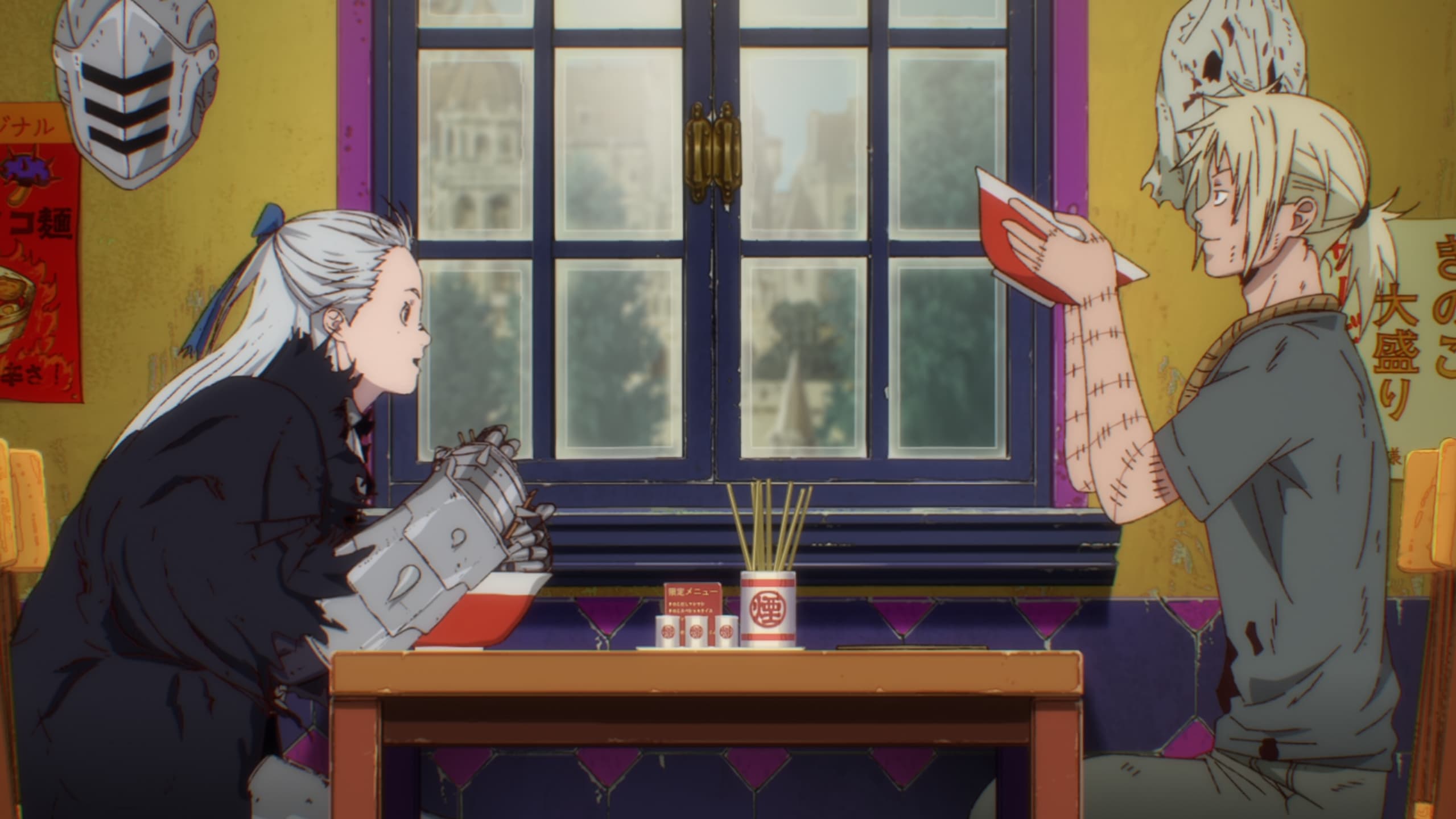 Shin and Noi sharing a meal in a diner