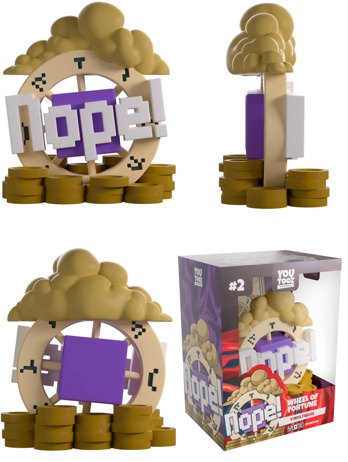Close-up of the Wheel of Fortune YouTooz figure atop a stack of chips.