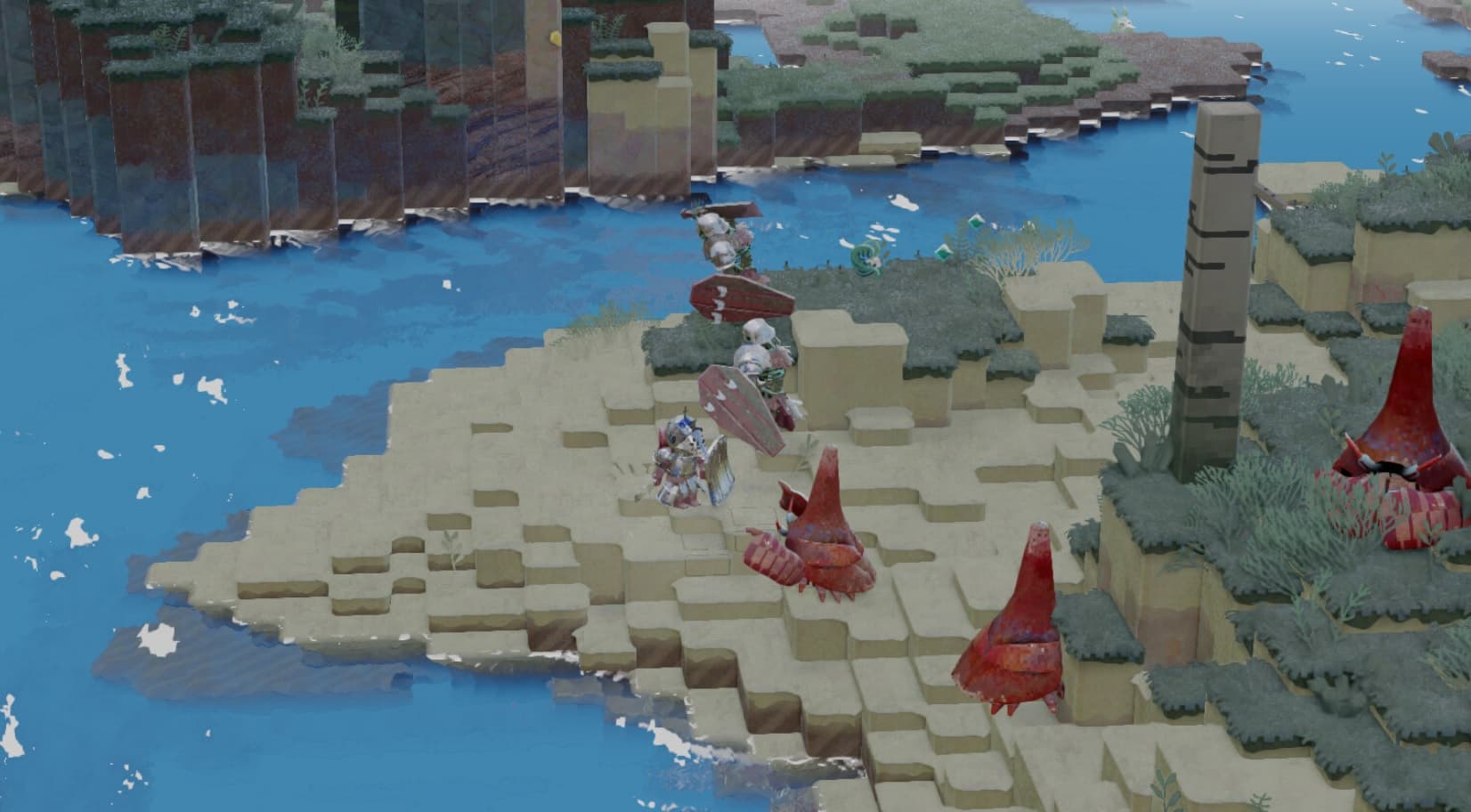 Direland screenshot depicting a character fighting a large monster in a destructible environment