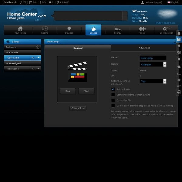 Интерфейс настройки Fibaro Home Center Lite