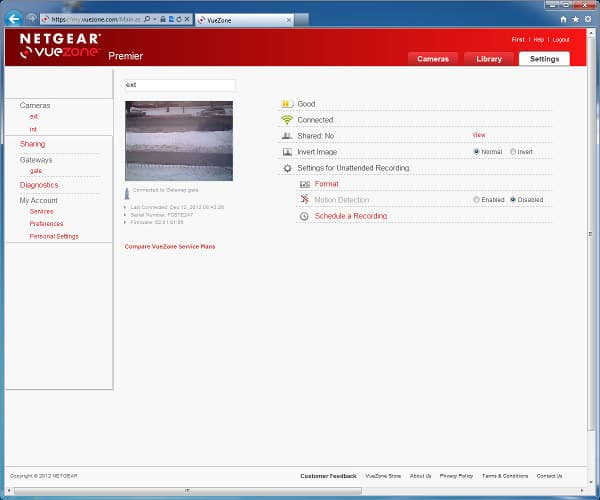 Web-интерфейс сервиса Netgear VueZone Web-интерфейс сервиса Netgear VueZone