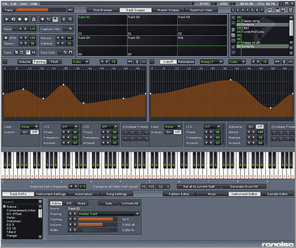Редактор инструментов Renoise