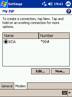 IrDA, GPRS settings