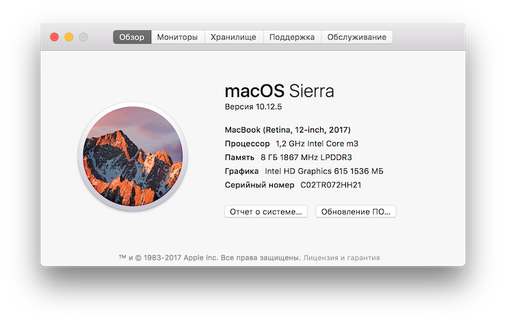 Скриншот с 12-дюймового ноутбука Apple MacBook