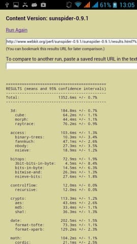 Обзор Iconbit Mercury XL. Скриншоты. SunSpider