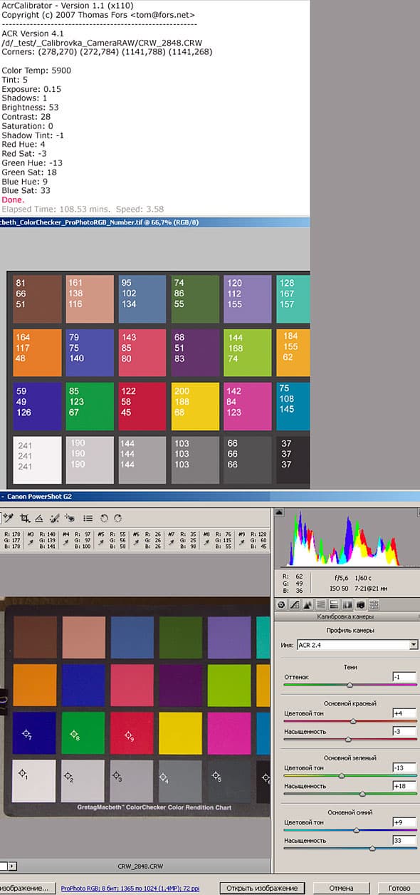 AcrCalibrator и Adobe Camera RAW