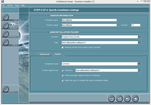 Работа с проектом в Excelsior Installer