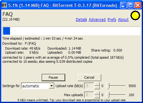 Главное окно BitTornado