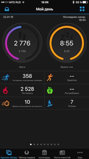 Скриншот мобильного приложения Garmin Connect