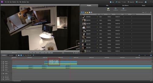 окно видеоредактора Adobe Premiere Elements 10