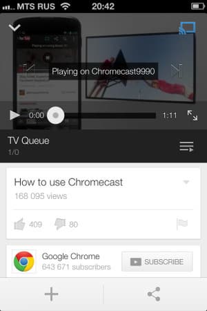 YouTube на медиаадаптере Google Chromecast
