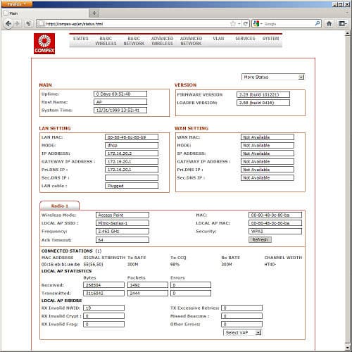 Настройки точки доступа COMPEX MMC543HVNX Настройки точки доступа COMPEX MMC543HVNX