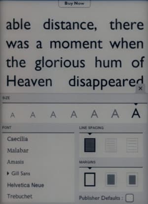 Nook Simple Touch GlowLight настройки чтения