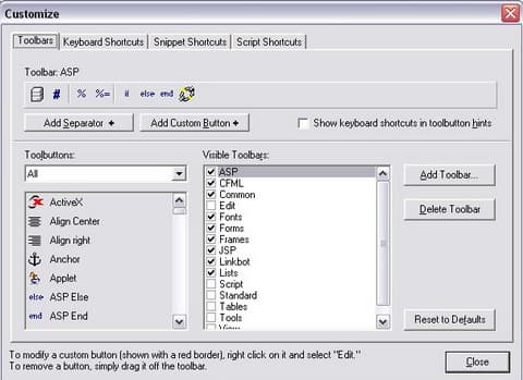Окно Customize поможет вам осуществить гибкую настройку интерфейса