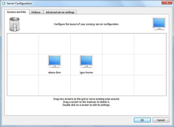 Нужно перетаскивать пиктограмму монитора в ячейки и дважды щелкать на них для выполнения настройки