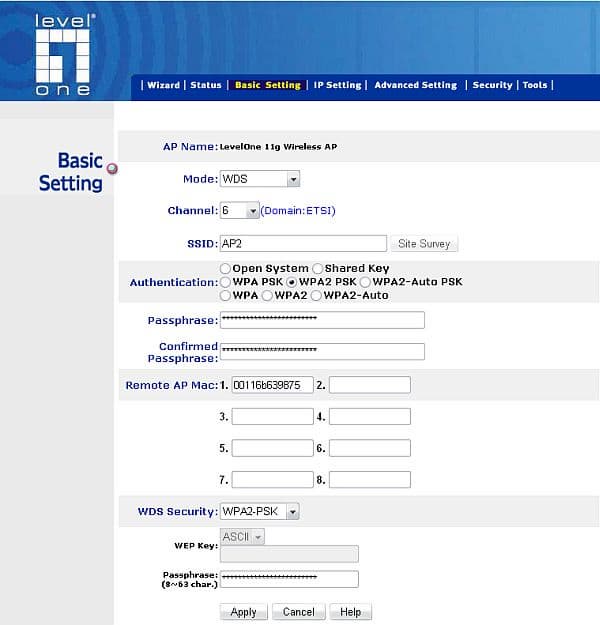 Рис.21 Настройка WDS для точки №2 с протоколом шифрования WPA2-PSK