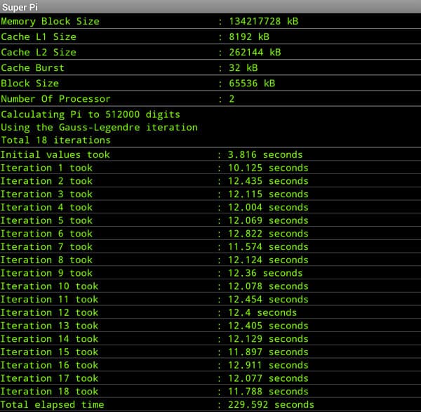 Результаты тестирования Google Nexus 10 в Super Pi