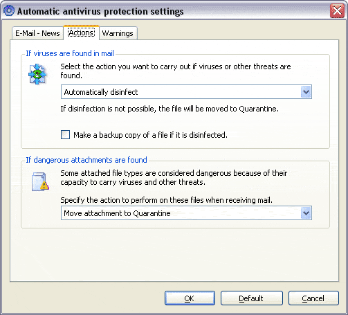 Настройки антивирусной защиты почты
