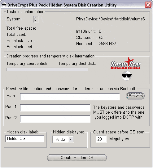 Настройки создания скрытой ОС