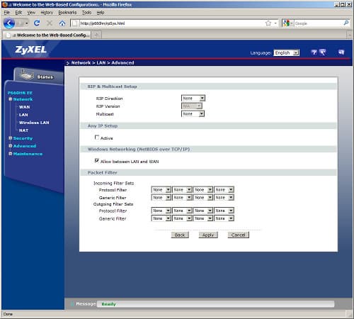 Интернет-центр ZyXEL P660HN EE: Web-интерфейс Интернет-центр ZyXEL P660HN EE: Web-интерфейс