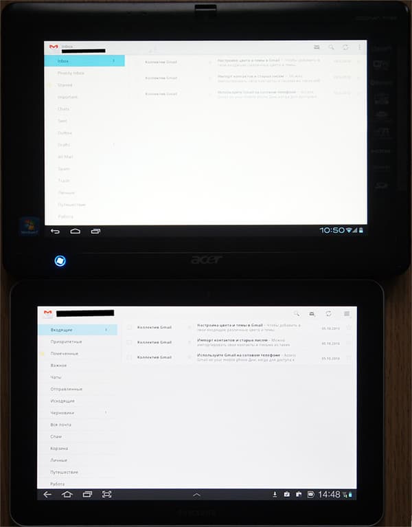 приложение GMail в Android 4.0 и 3.0