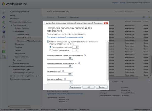 Для многих оповещений можно тонко настраивать пороговые значения и другие параметры