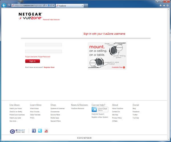 Web-интерфейс сервиса Netgear VueZone Web-интерфейс сервиса Netgear VueZone