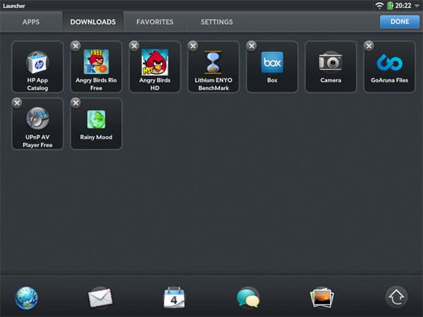 Установленные приложения на планшете HP TouchPad