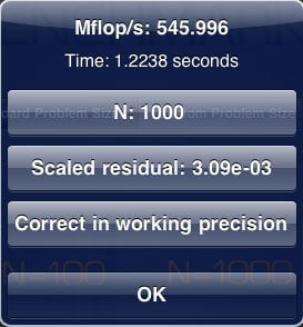 Результаты тестирования iPad 2 в LINPACK